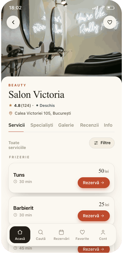 RezervAcum — profilul unui salon cu galerie și servicii