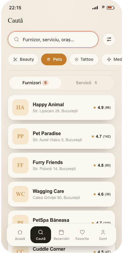Rezultatele căutării în RezervAcum, categoria Pets — cabinete veterinare și saloane de toaletaj din București